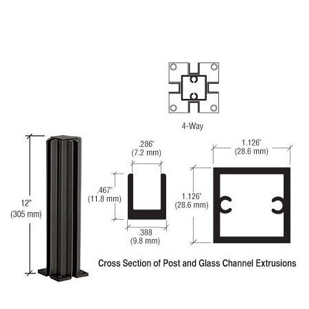 Cr Laurence Matte Black 12 in. 4-Way Design Series Partition Post D990BL124W